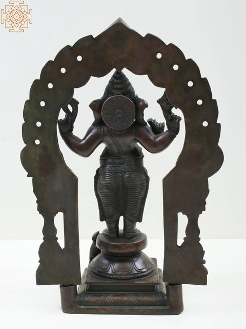 13" Four Armed Standing Ganesha In Brass