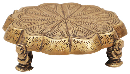 Small Floral Design Brass Chowki for Pooja