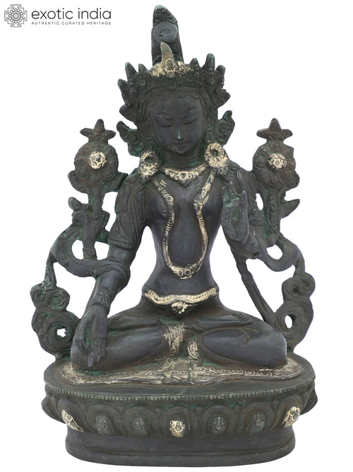 8" Green Tara Brass Statue - Tibetan Buddhist Handmade Idol