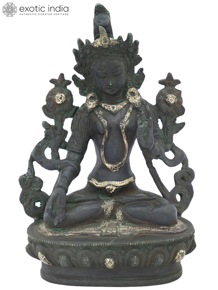 8" Green Tara Brass Statue - Tibetan Buddhist Handmade Idol