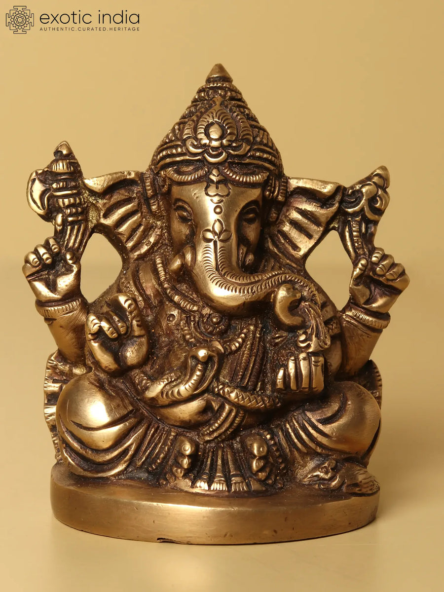 3" Brass Ganesha Statue Handmade Small Idol for Pooja
