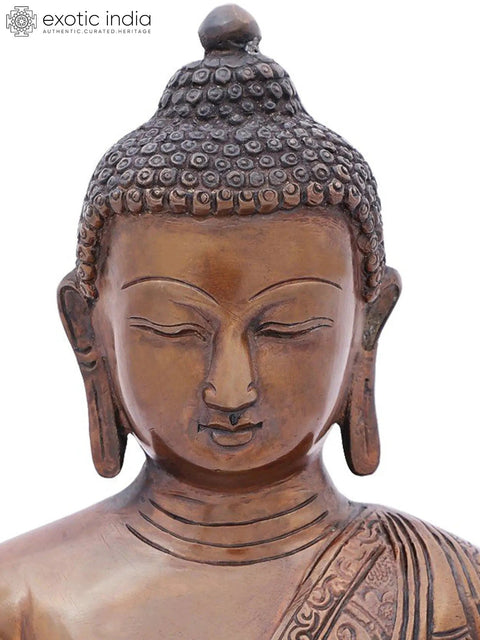 10" Bhumisparsha Buddha Adorned in a Floral Robe In Brass | Handmade | Made In India