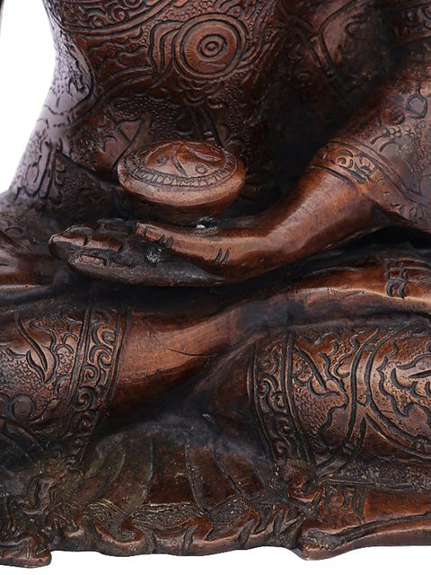 10" Bhumisparsha Buddha Adorned in a Floral Robe In Brass | Handmade | Made In India