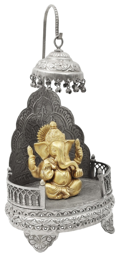 13" King Ganesha Seated on a Royal Throne | Handmade Brass Statue