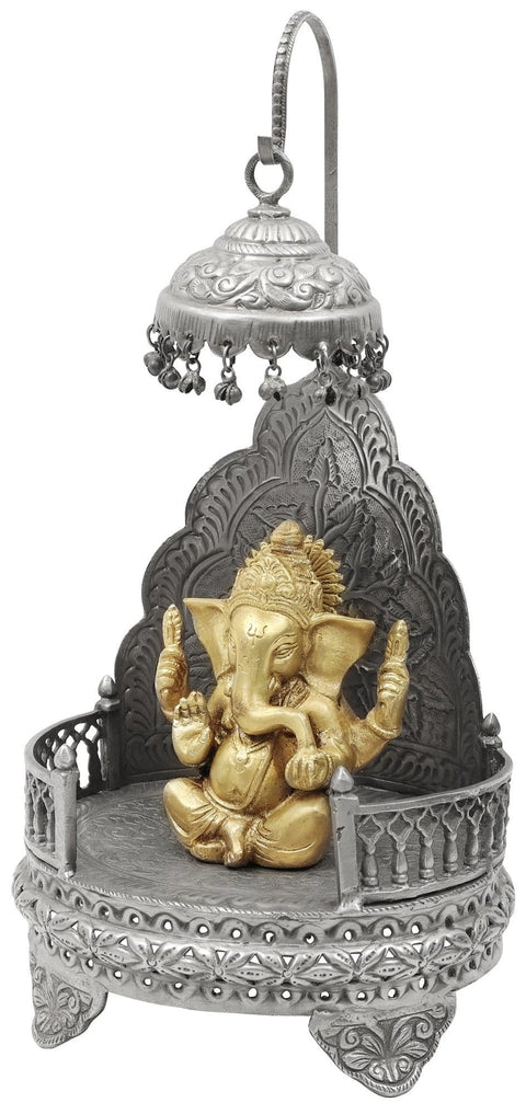 13" King Ganesha Seated on a Royal Throne | Handmade Brass Statue