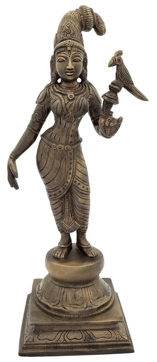 12" Andal Devi With Parrot Brass Statue Handmade
