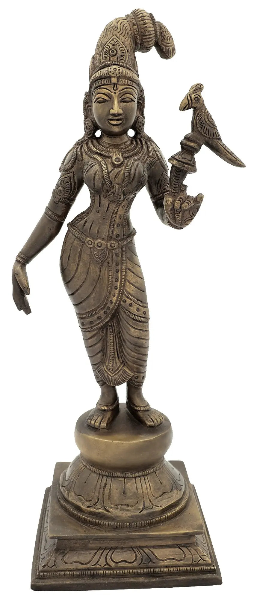 12" Andal Devi With Parrot Brass Statue Handmade