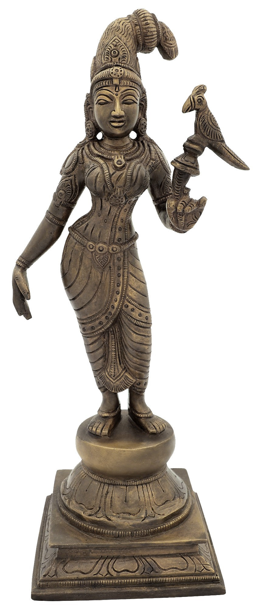 12" Andal Devi With Parrot In Brass | Handmade | Made In India