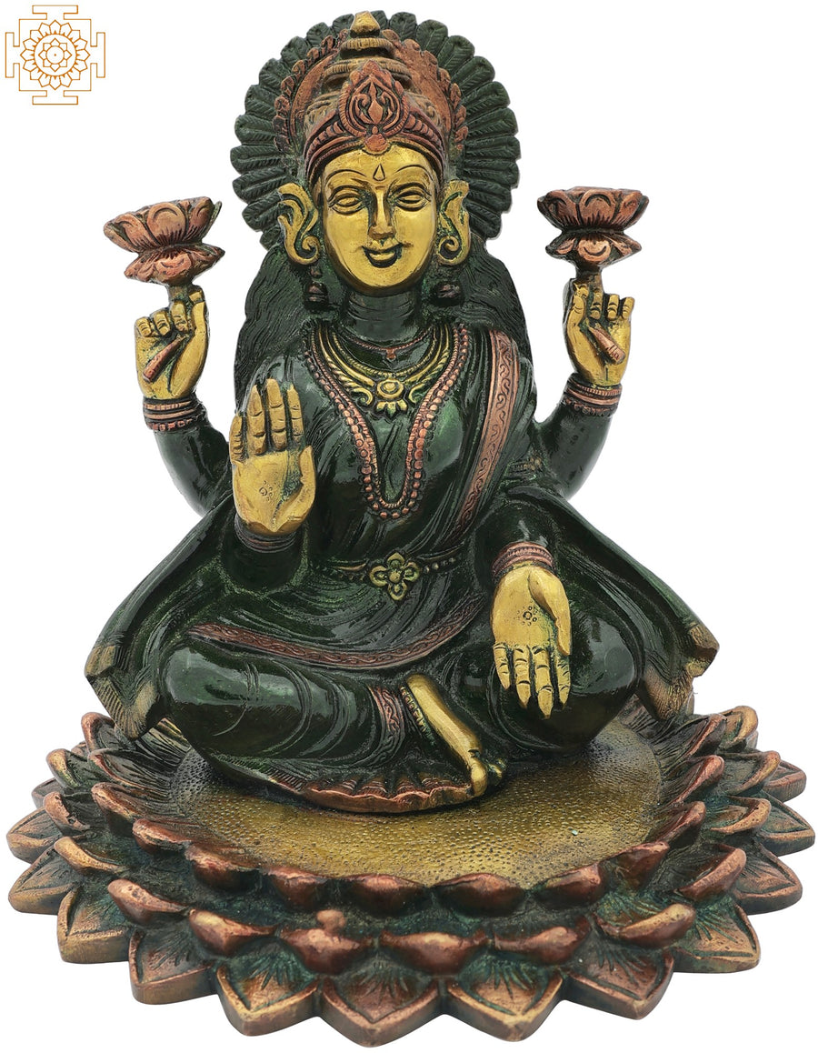 7" Lakshmi Brass Idol for Wealth and Prosperity Pooja