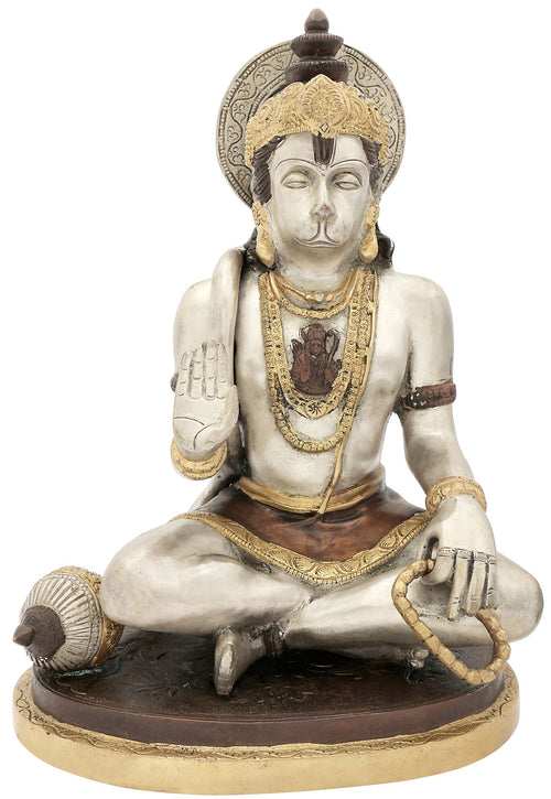 12" Lord Hanuman with Rama Brass Statue Handmade