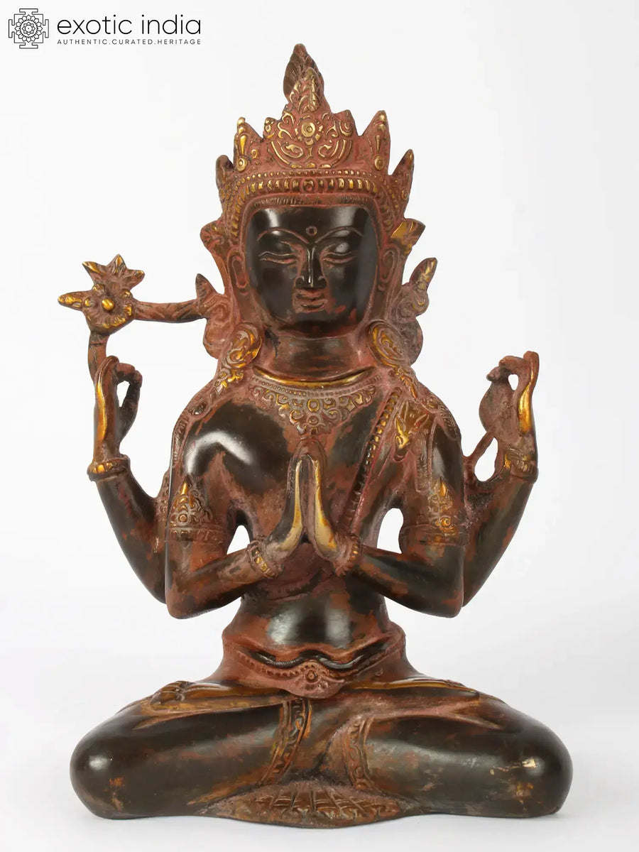 10" Handmade Chenrezig Tibetan Brass Deity Statue