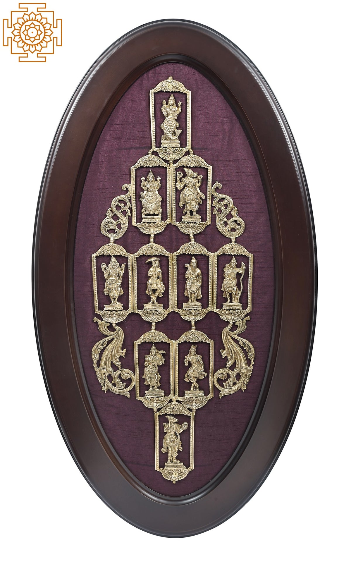 37" Oval Framed Dashavatara Wall Hanging in Brass | Handmade | Made in India