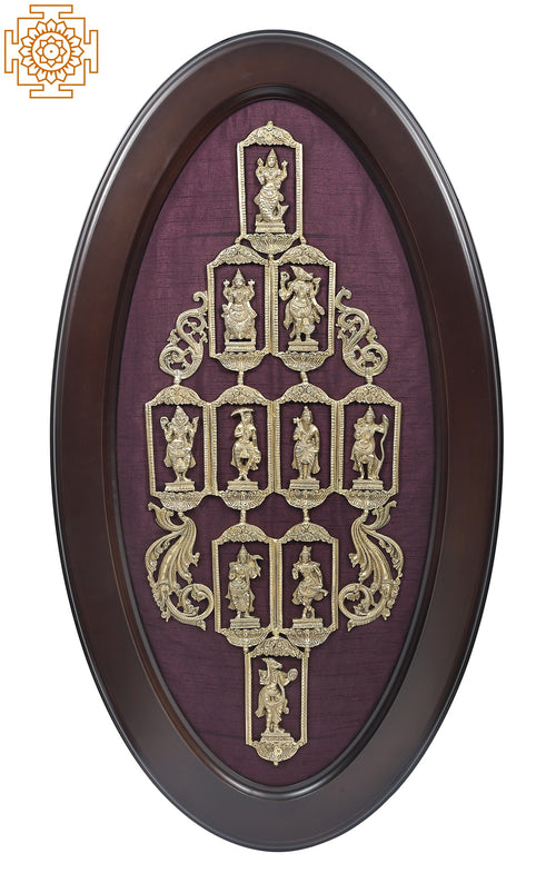 37" Oval Dashavatara Brass Wall Hanging Handmade