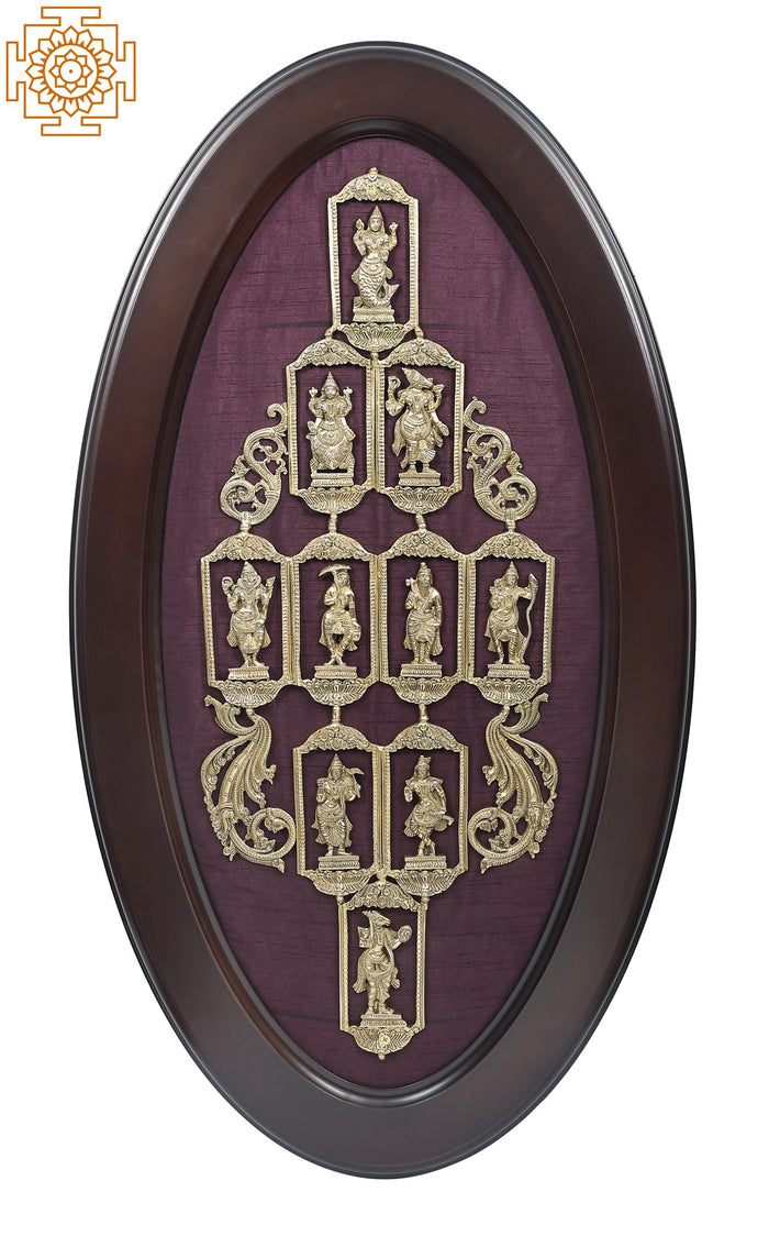 37" Oval Dashavatara Brass Wall Hanging Handmade