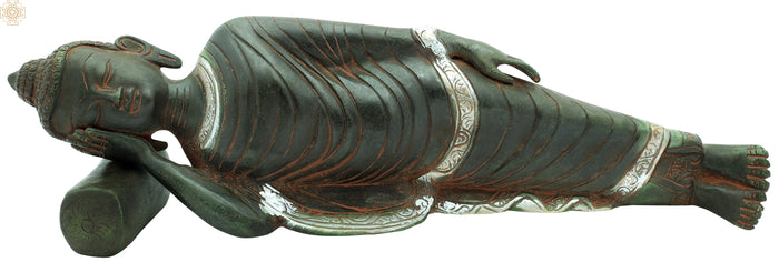 14" Mahaparinirvana Buddha Statue in Brass | Handmade | Made in India