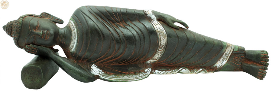 14" Mahaparinirvana Buddha Brass Statue Handmade