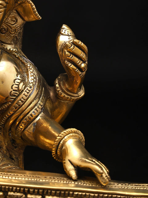 9" Lord Ganesha Brass Statue Playing Veena | Handmade | Made In India