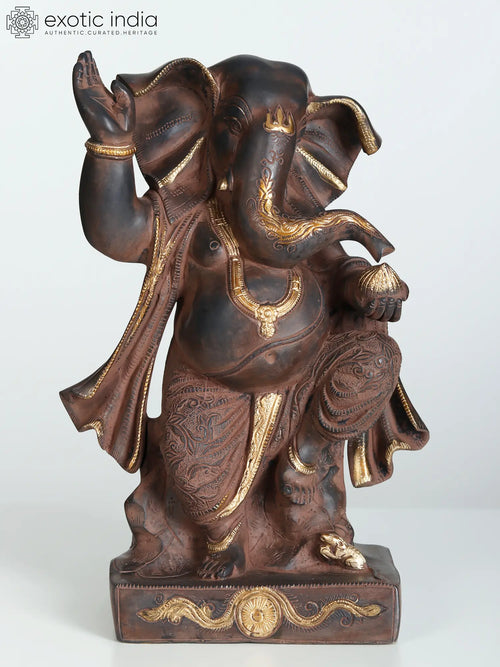 14" Brass Dancing Ganesha Statue for Home Decor