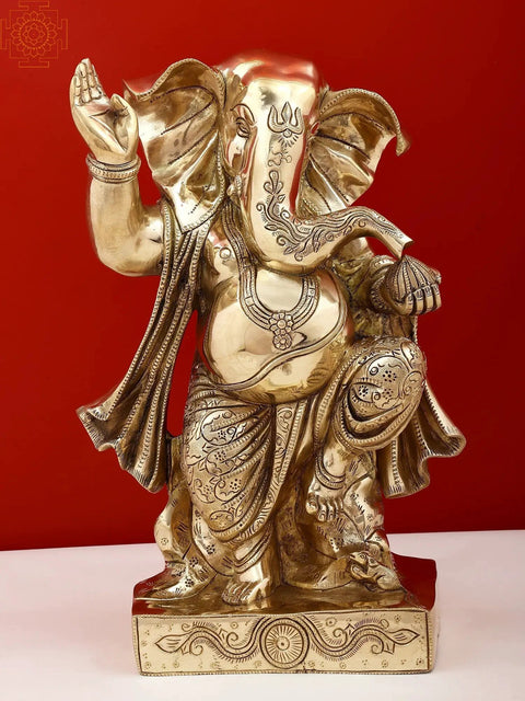 14" Brass Dancing Ganesha Sculpture | Collectible Ganpati Murti