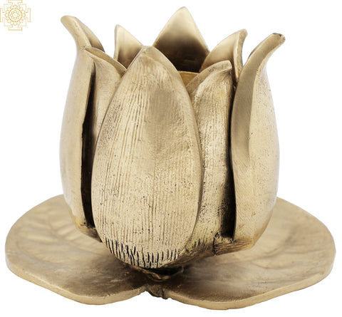Designer Lotus Flower Candle Stand in Brass | Candle Holder Stand