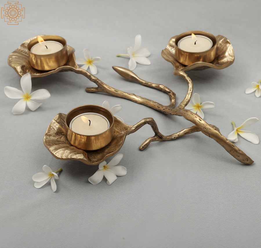 Elegant Brass Designer Leaf Candle Holder - Handmade Home Decor