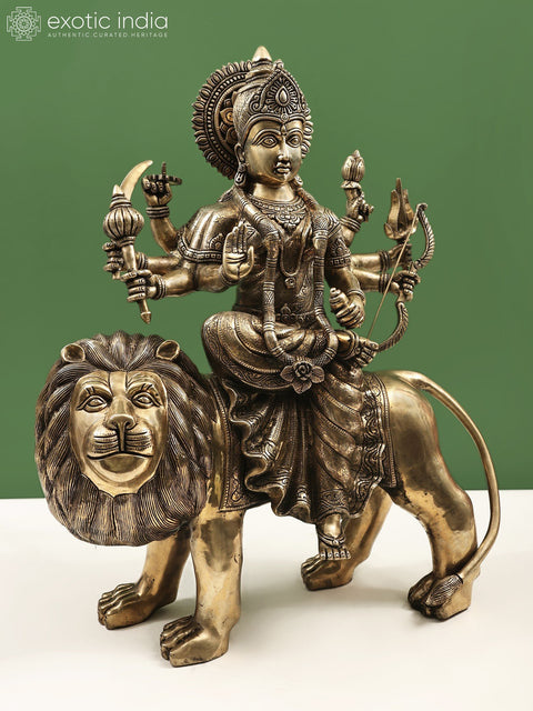 24" Ashtabhujadharini Durga Brass Statue | Simhavahini Idol in Brass