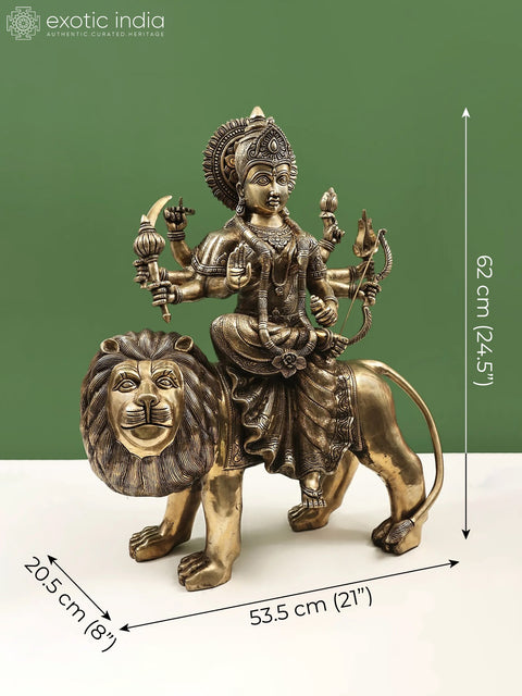 24" Ashtabhujadharini Durga Brass Statue | Simhavahini Idol in Brass