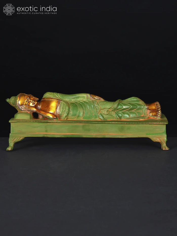 11" Mahaparinirvana Buddha Idol | Handmade Tibetan Buddhist | Brass Statue