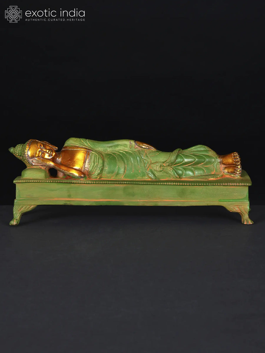 11" Handmade Mahaparinirvana Buddha Brass Statue
