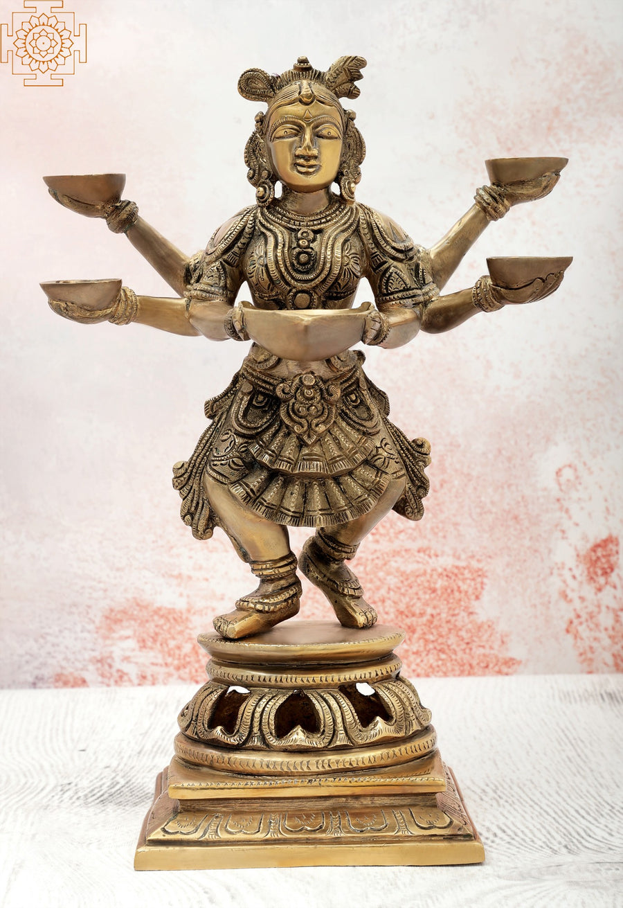 13" Six Armed Deepalakshmi Brass Idol Handcrafted