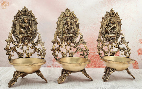 11" Lakshmi-Ganesha-Saraswati Dia Trifecta in Brass | Handmade | Made In India