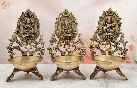 11" Lakshmi-Ganesha-Saraswati Dia Trifecta in Brass | Handmade | Made In India