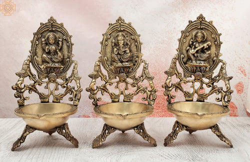 11" Lakshmi Ganesha Saraswati Brass Statue Set Handmade