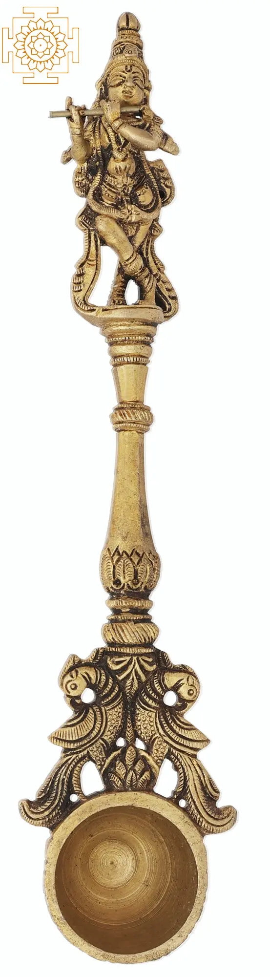 9" Brass Krishna Peacock Ritual Spoon Handmade