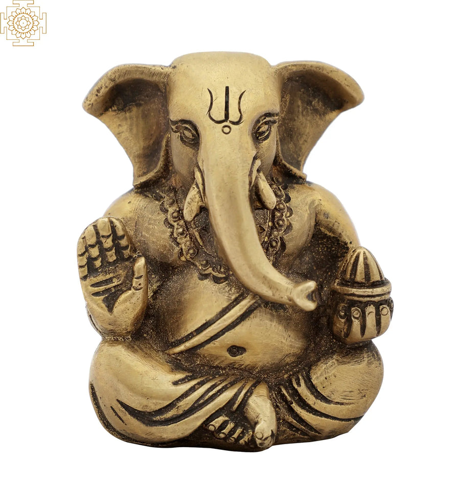 2" Small Good Luck Ganesha Brass Idol Handmade