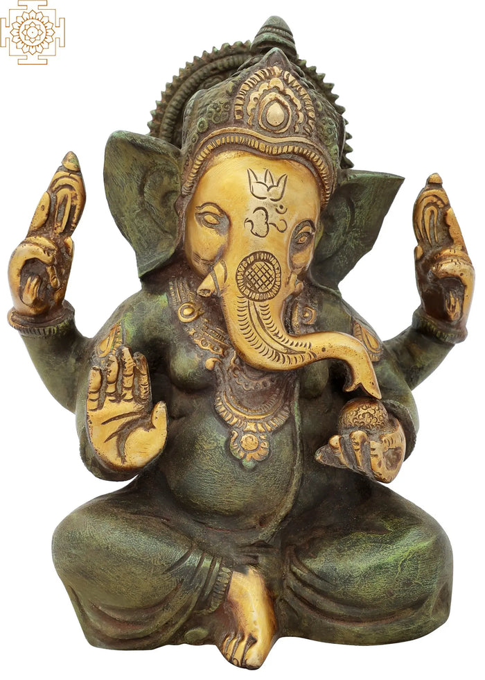 7" Handmade Ganesha Brass Idol for Pooja
