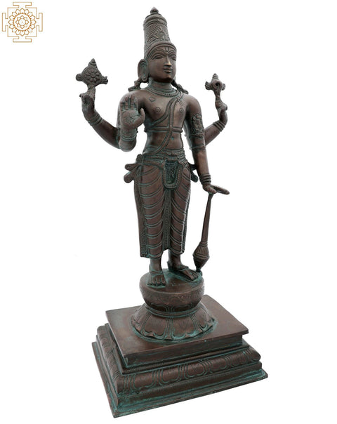 14" Radiance of Standing Chaturbhujadhari Lord Vishnu in Brass | Indian Handcrafted Idol