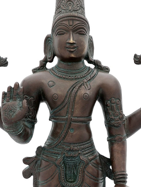 14" Radiance of Standing Chaturbhujadhari Lord Vishnu in Brass | Indian Handcrafted Idol
