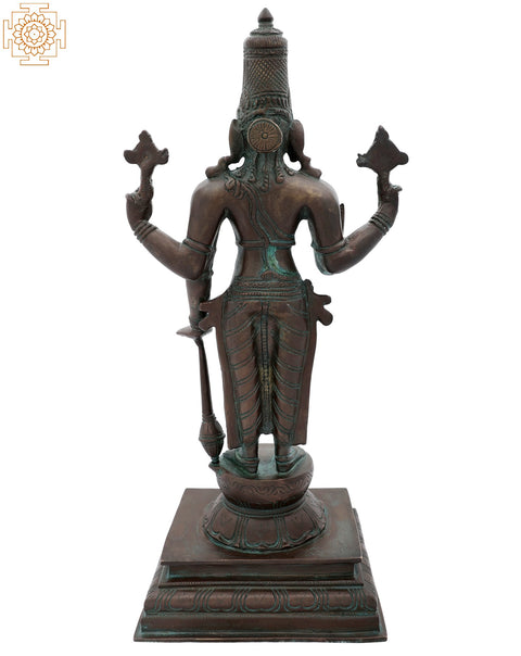 14" Radiance of Standing Chaturbhujadhari Lord Vishnu in Brass | Indian Handcrafted Idol