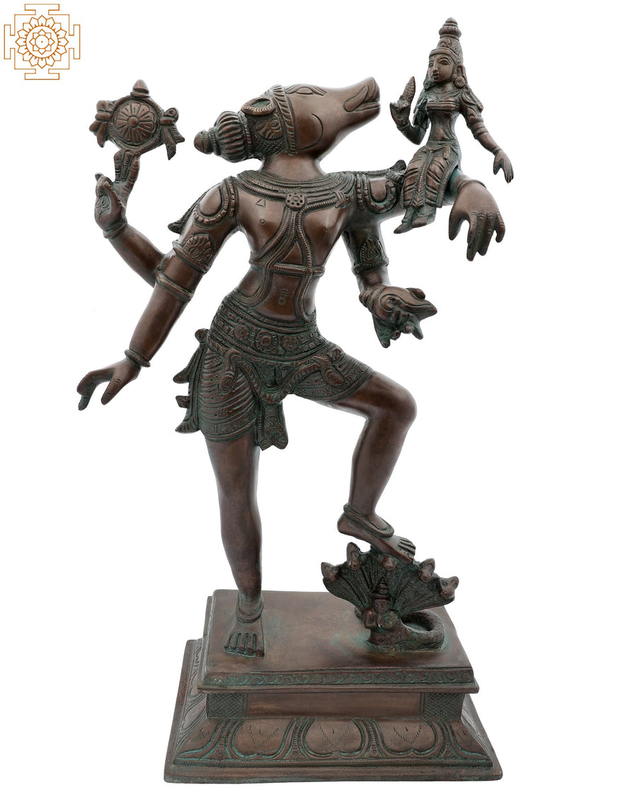 17" Varaha Avatara Vishnu Brass Statue with Bhudevi Handmade
