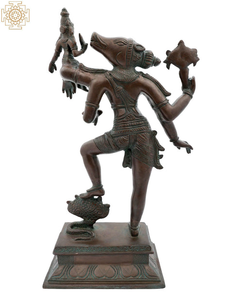 17" Varaha Avatara of Vishnu with Bhudevi in Brass | Handmade | Made In India