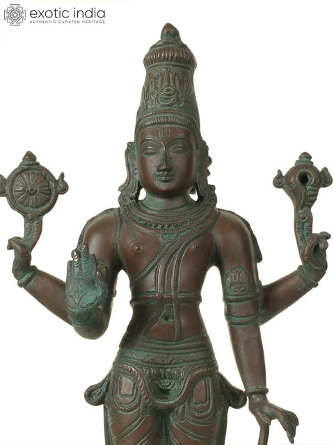 18" Chaturbhuja Bhagawan Vishnu Idol Standing on Pedestal in Brass | Handmade | Made in India