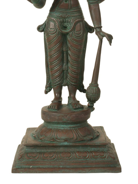 18" Chaturbhuja Bhagawan Vishnu Idol Standing on Pedestal in Brass | Handmade | Made in India