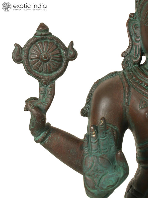 18" Chaturbhuja Bhagawan Vishnu Idol Standing on Pedestal in Brass | Handmade | Made in India