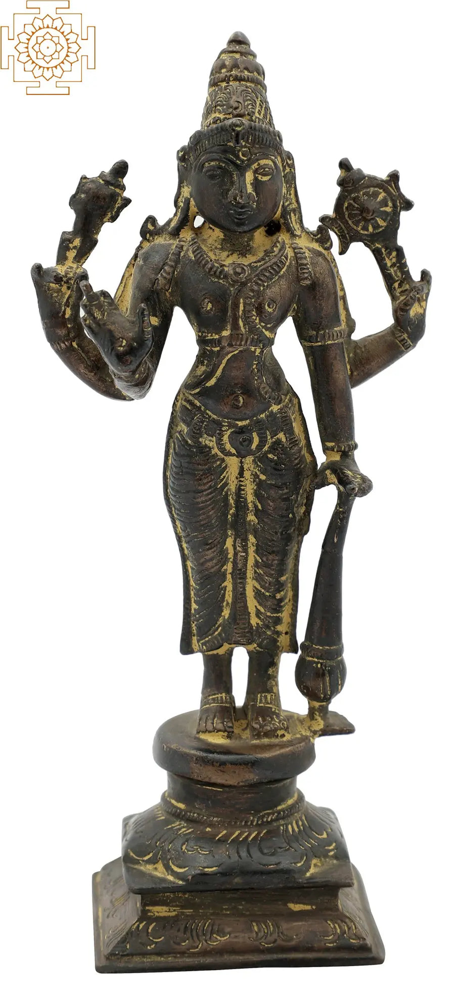 6" Handmade Standing Vishnu Brass Statue for Home Pooja