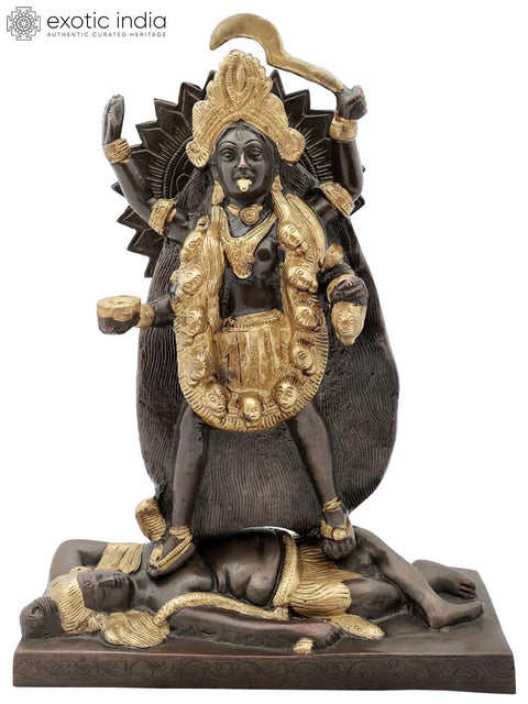 11" Devi Kali Brass Statue - Divine Universal Mother | Indian Handcrafted Idol