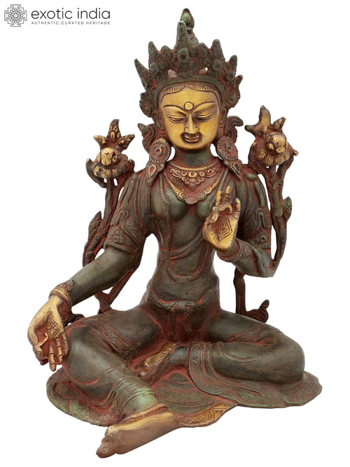 9" Green Tara Tibetan Buddhist Brass Statue Handmade