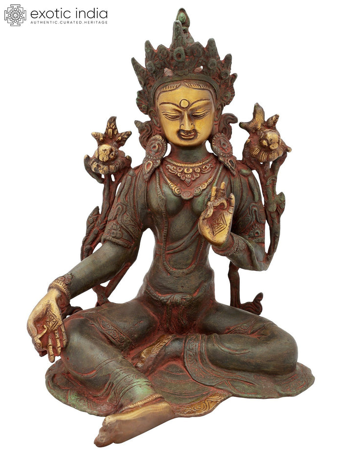 9" Green Tara Tibetan Buddhist Brass Statue Handmade