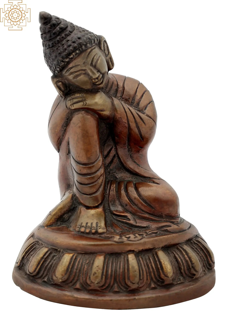 4" Brass Thinking Buddha Handmade Statue