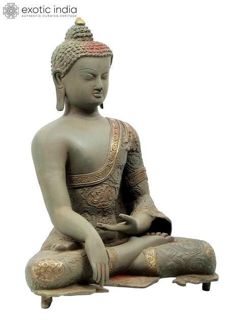Bhoomisparsha Buddha Clad In A Densely Engraved Robe